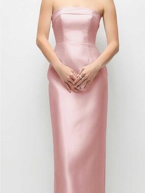 Strapless Satin Column Dress in Blush Pink
